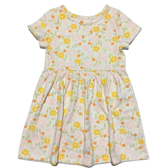 Cat & Jack Toddler Girls Sizes Cream/Yellow/Orange Floral Short Sleeve Dress - Picture 1 of 4